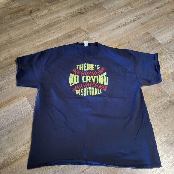Theres No Crying in Softball Graphic Crew Neck Tee Shirt Mens Size 2XL - Picture 1 of 5